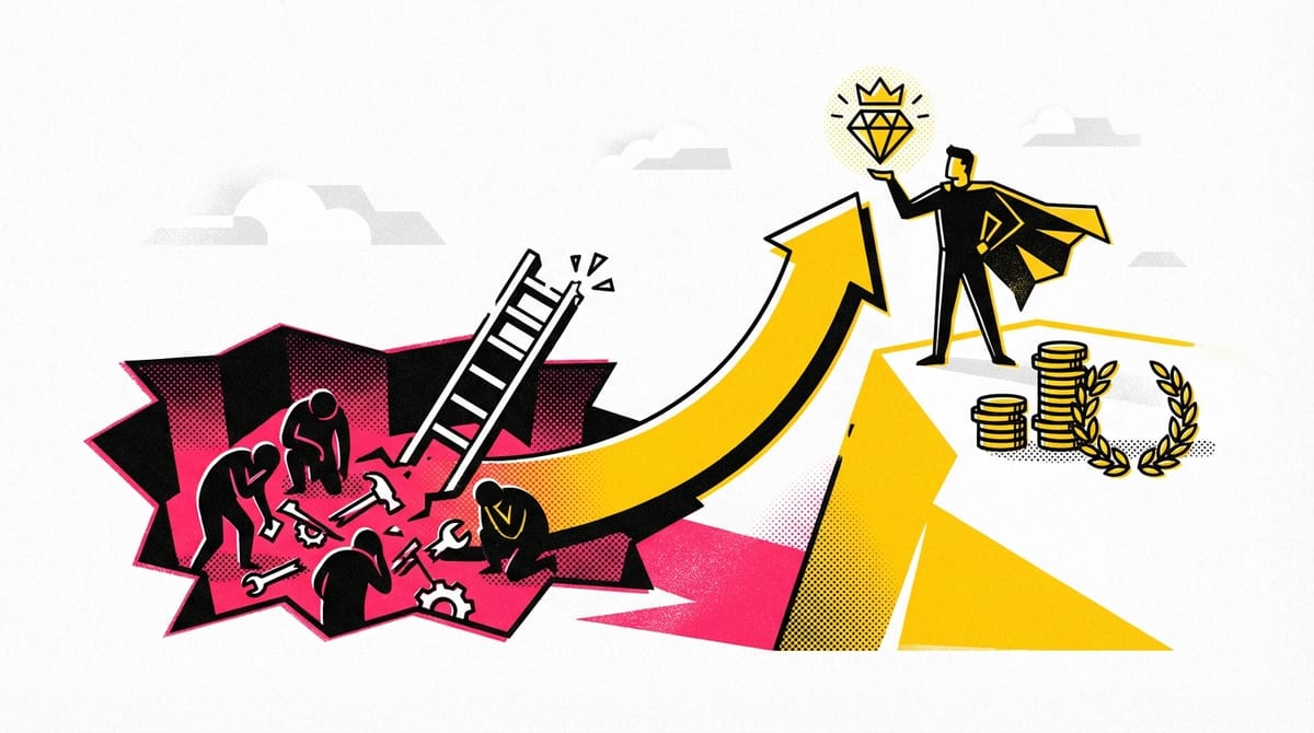 Freelancer navigating a maze, symbolizing strategic positioning for success and recognition.